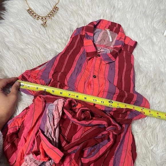 Free People Mackenzie Striped Point Collar Sleeveless Tie Wrap Top - Size Small - Picture 5 of 10